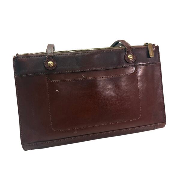 HOBO International Brown Leather Shoulder Bag Floral Perforated Zip Top Purse - Picture 7 of 12